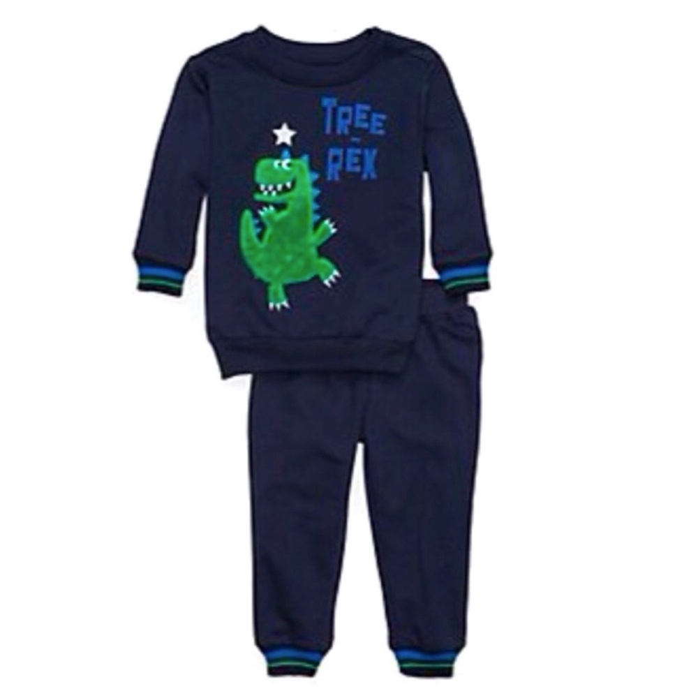 NWT Little Rebels Navy Holiday T-Rex Jogger Sweatshirt Set Toddler Boys Size 2T